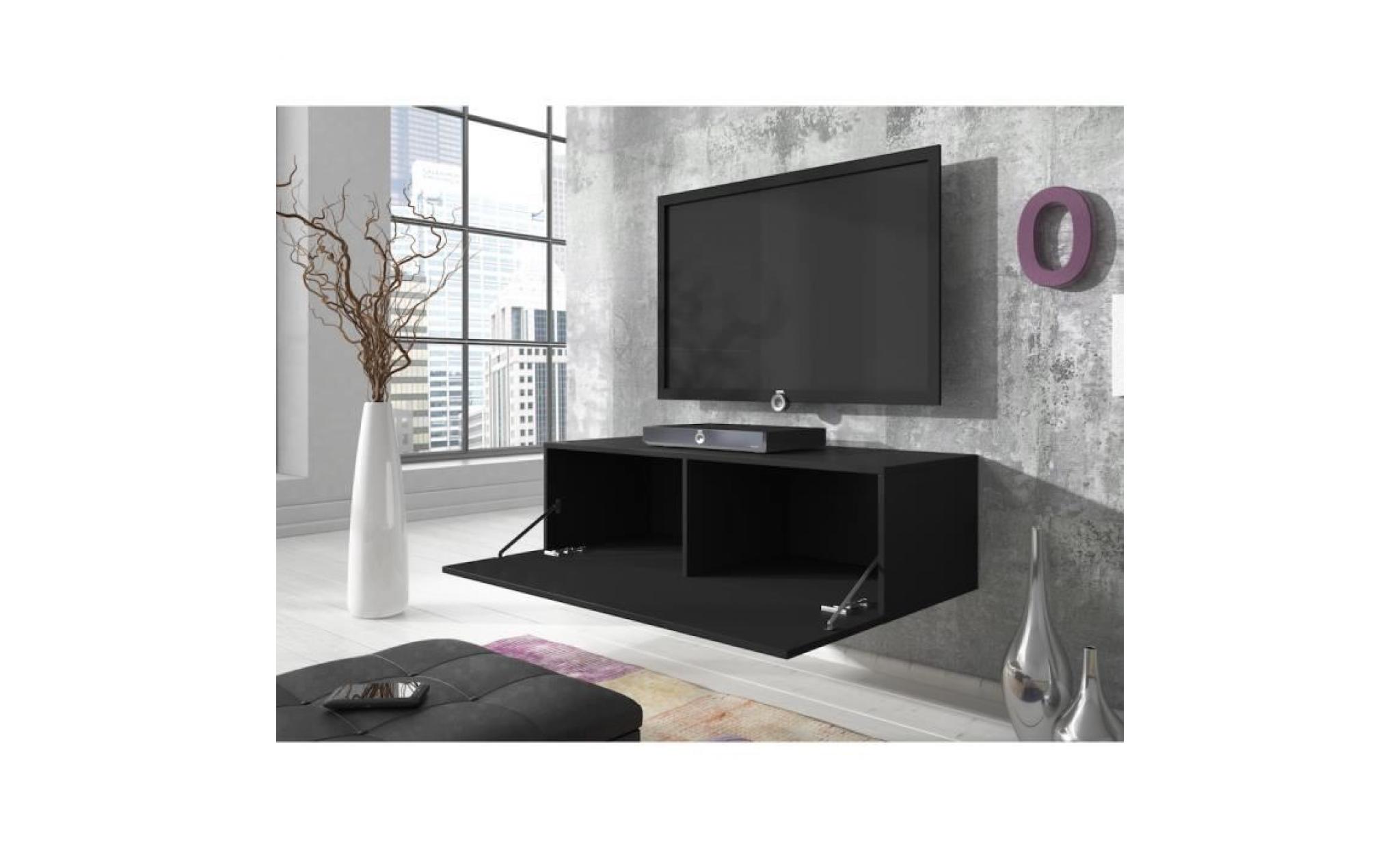 meuble tv flottant rocco 100 cm (noir haute brillant) pas cher