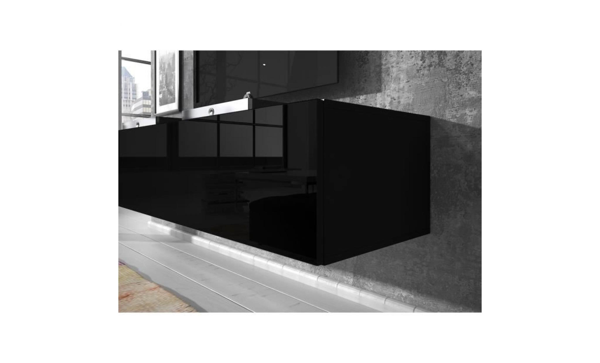 meuble tv flottant rocco 160 cm (corps mat noir   portes noir haute brillant) pas cher