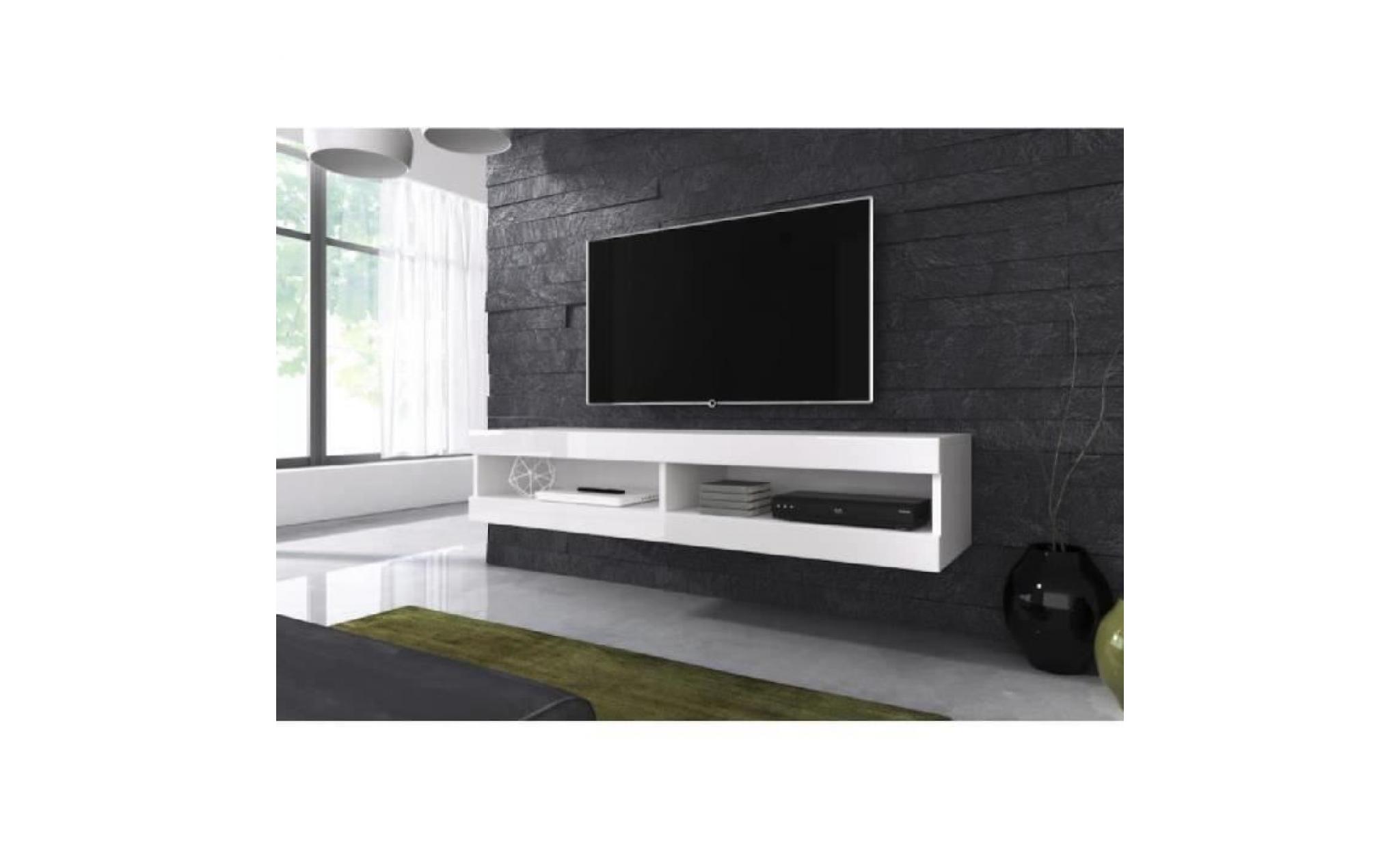 meuble tv flottant volanti 150 cm (corps mat blanc   blanc haute brillant avant) pas cher