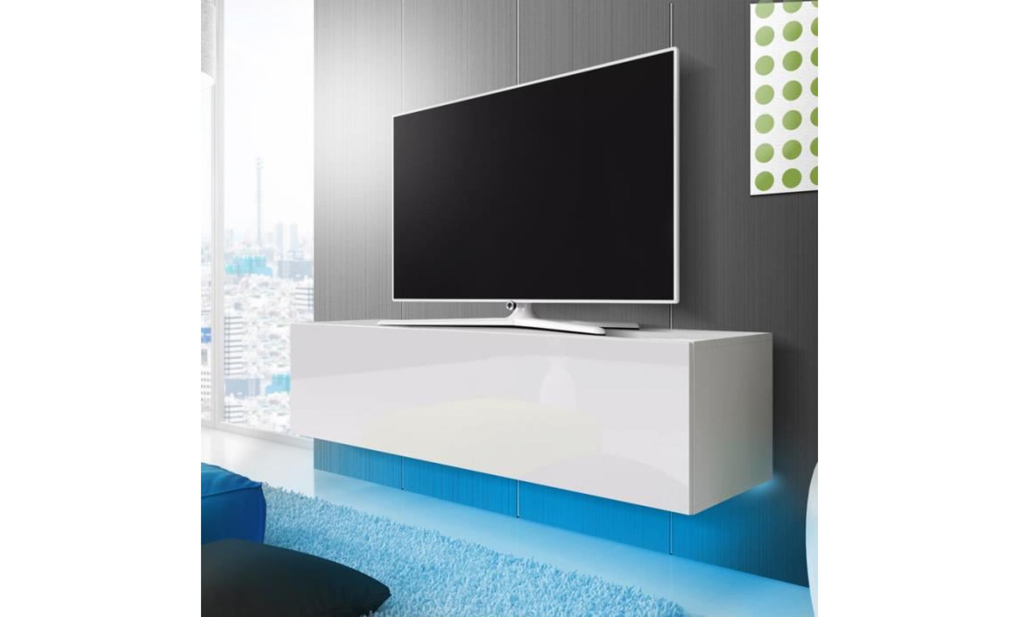 meuble tv / meuble de salon suspendu   lana   140 cm   blanc mat / blanc brillant   avec led   style moderne   style classique