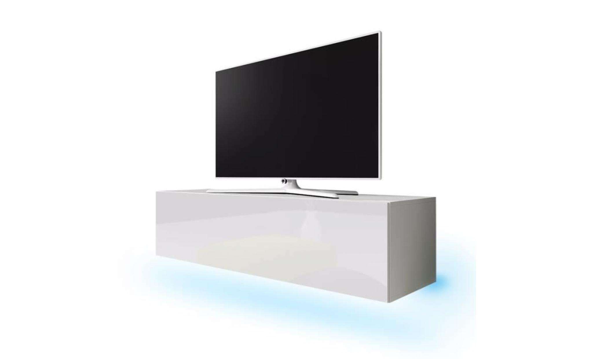 meuble tv / meuble de salon suspendu   lana   2x100 cm   blanc mat / blanc brillant   avec led   style moderne   style classique pas cher