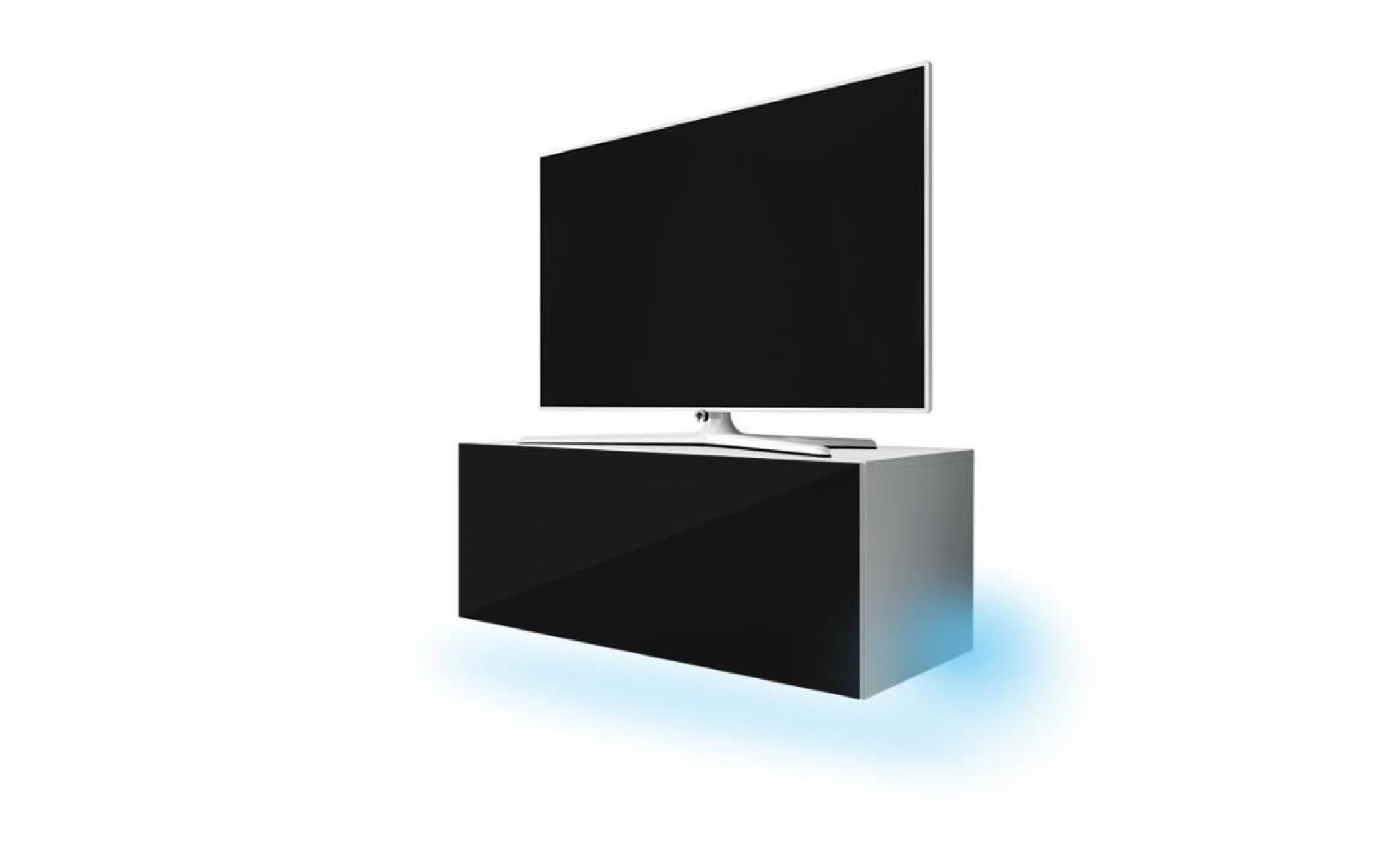 meuble tv / meuble de salon suspendu   lana   100 cm   blanc mat / noir brillant   avec led   style moderne   style classique pas cher
