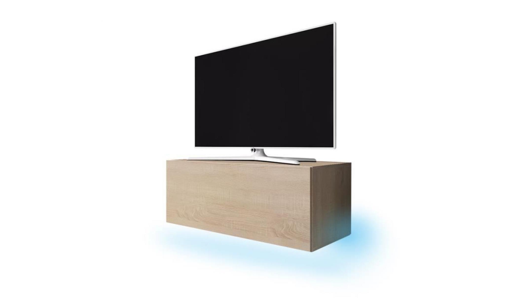 meuble tv / meuble de salon suspendu   lana   100 cm   effet chêne   avec led   style moderne   style classique pas cher