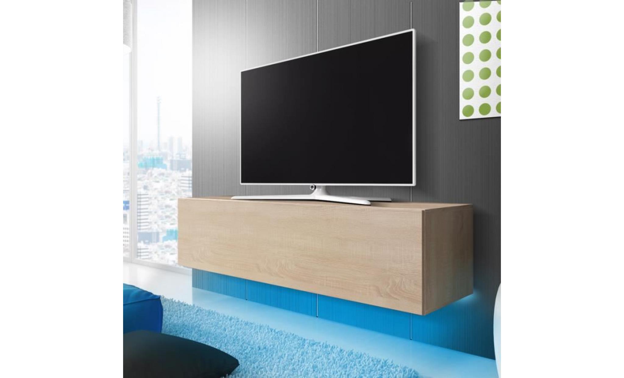 meuble tv / meuble de salon suspendu   lana   160 cm   effet chêne   avec led   style moderne   style classique