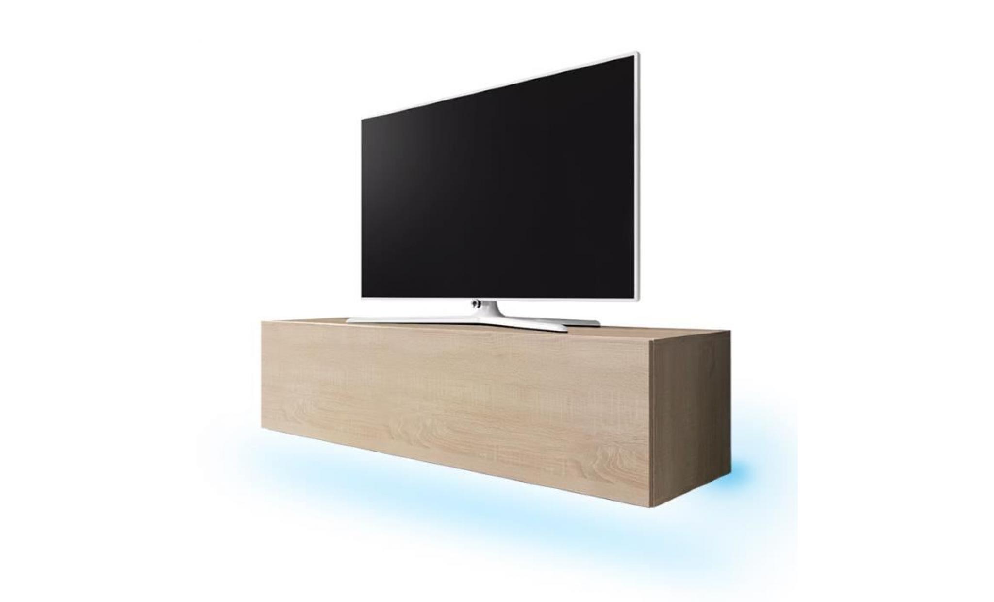 meuble tv / meuble de salon suspendu   lana   160 cm   effet chêne   avec led   style moderne   style classique pas cher