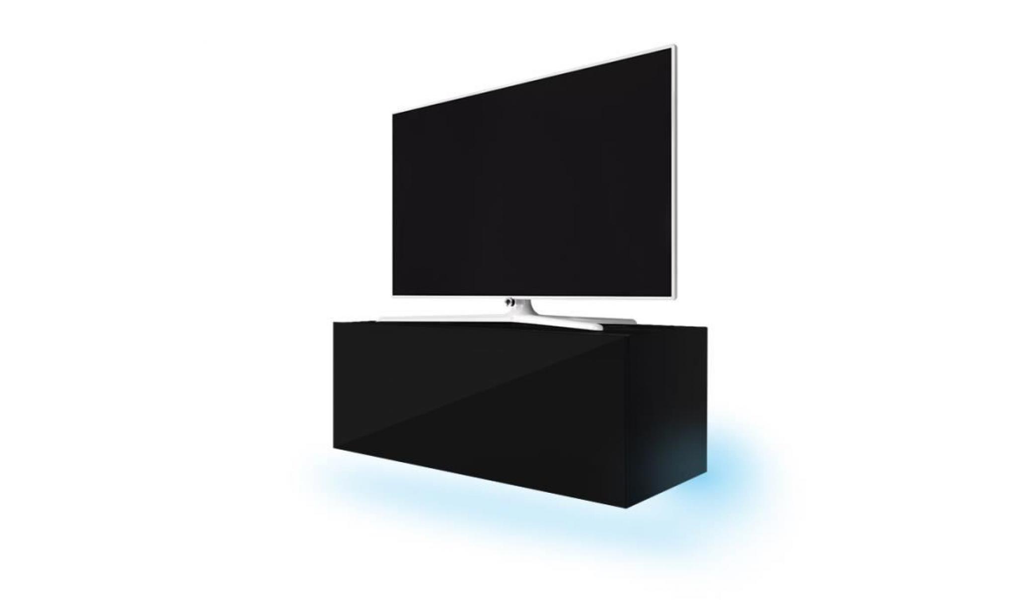 meuble tv / meuble de salon suspendu   lana   160 cm   noir mat / noir brillant   avec led   style moderne   style classique pas cher