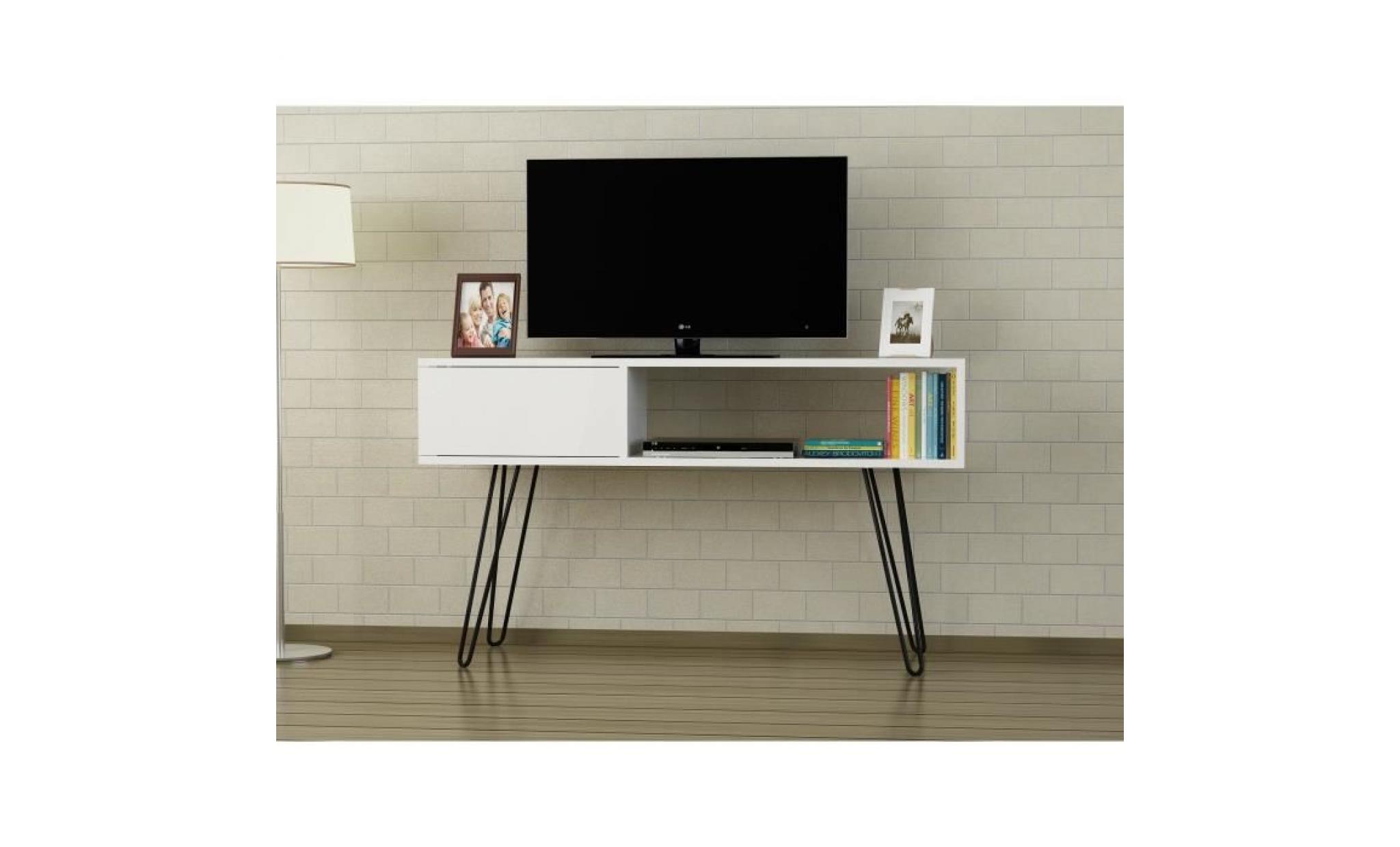 meuble tv lara en blanc 120x68,5x29,5cm.