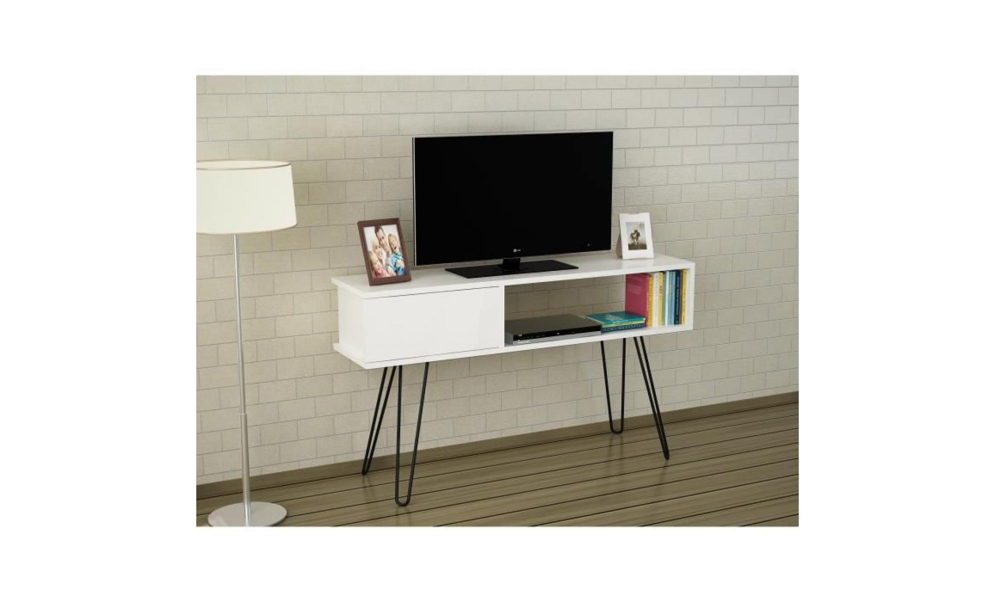 meuble tv lara en blanc 120x68,5x29,5cm. pas cher