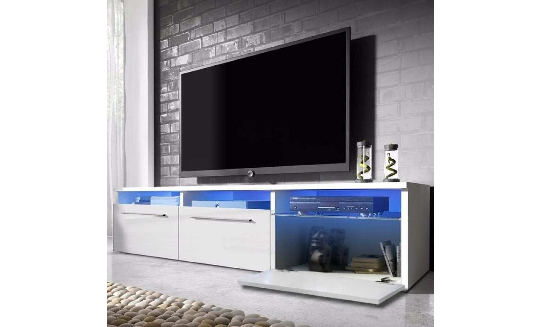 meuble tv / meuble salon   lavello   140 cm   blanc mat / blanc brillant   avec led bleue   style moderne   style classique pas cher