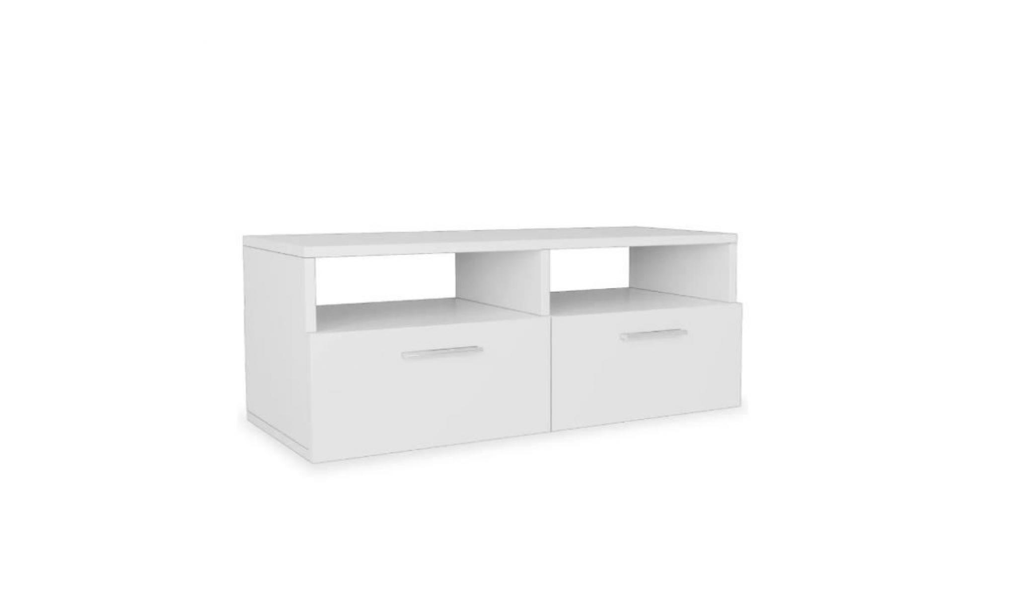 meuble tv mdf blanc style minimal moderne, avec deux tiroirs de rangement pas cher