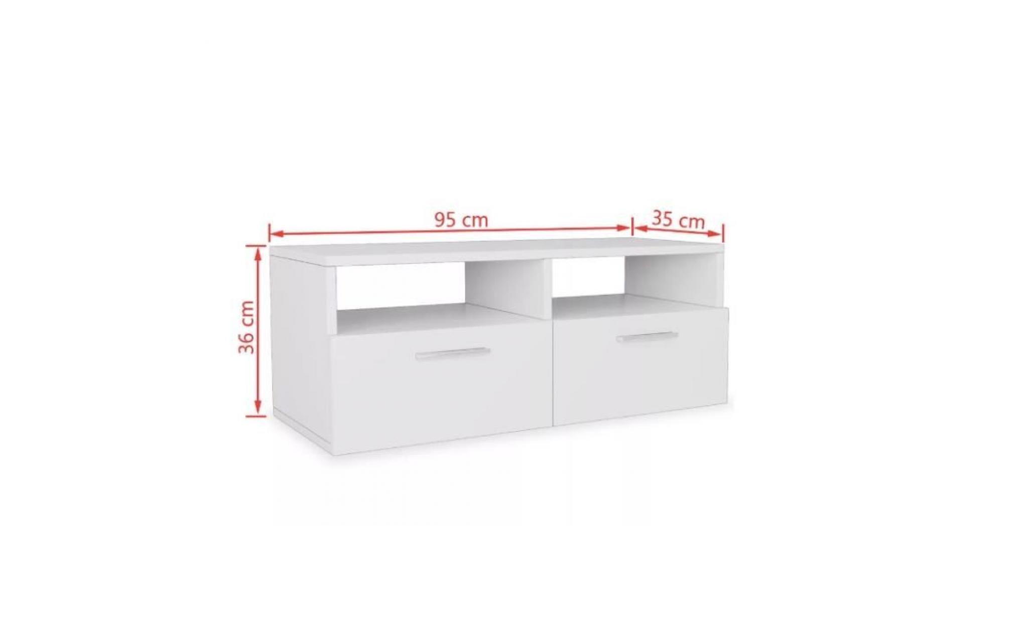 meuble tv mdf blanc style minimal moderne, avec deux tiroirs de rangement pas cher