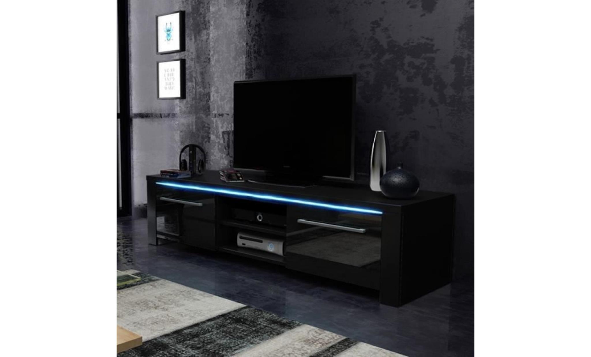 meuble tv / meuble salon   messa   140 cm   noir mat / noir brillant   avec led bleue   style moderne   très fonctionnel