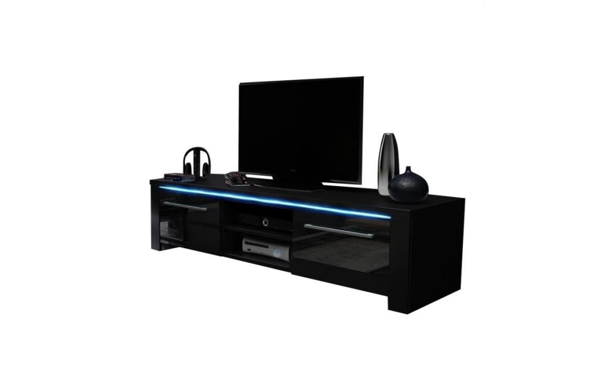 meuble tv / meuble salon   messa   140 cm   noir mat / noir brillant   avec led bleue   style moderne   très fonctionnel pas cher