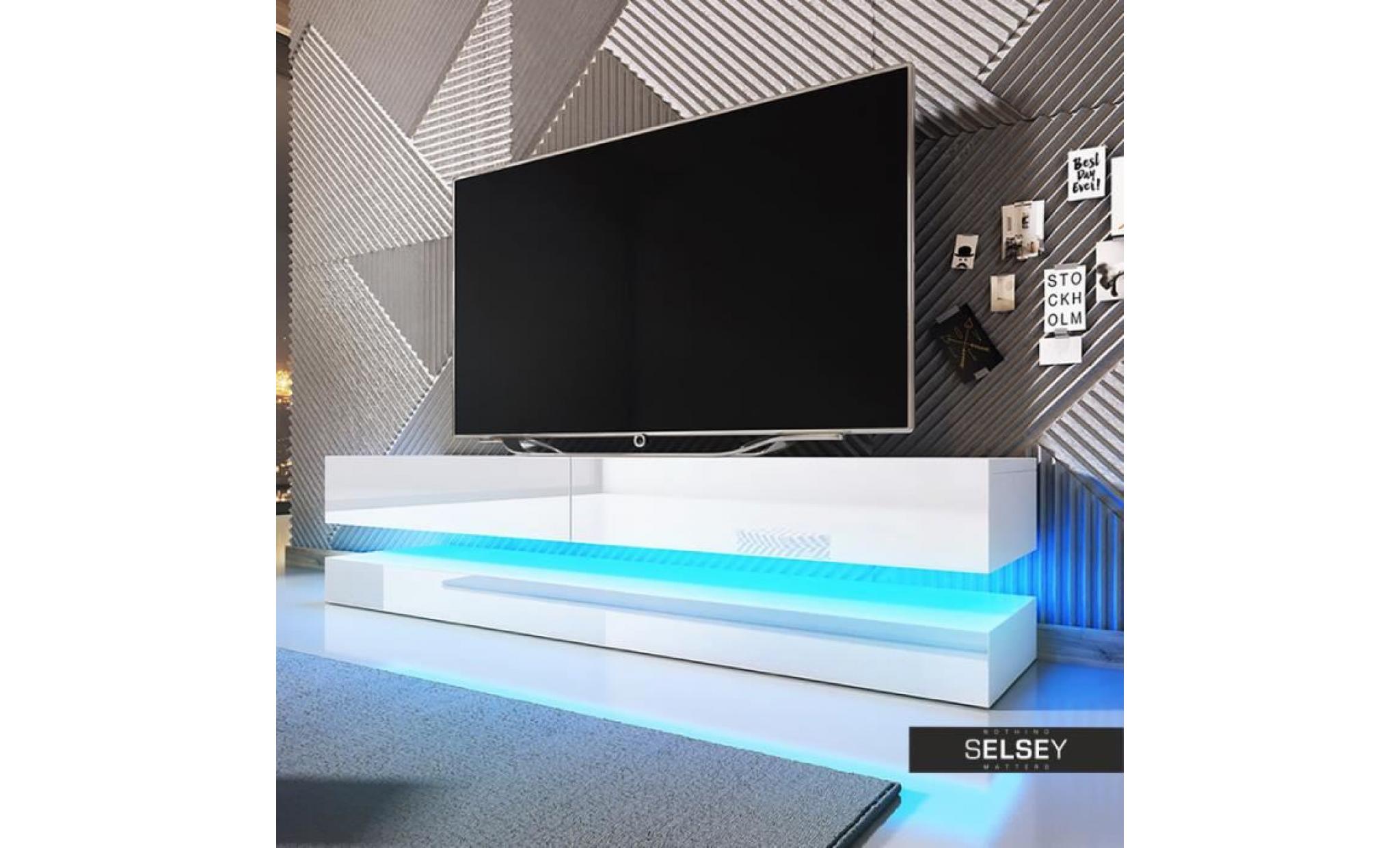 meuble tv / meuble de salon   aviator   140 cm   blanc mat / gris brillant   avec led   à suspendre   style moderne