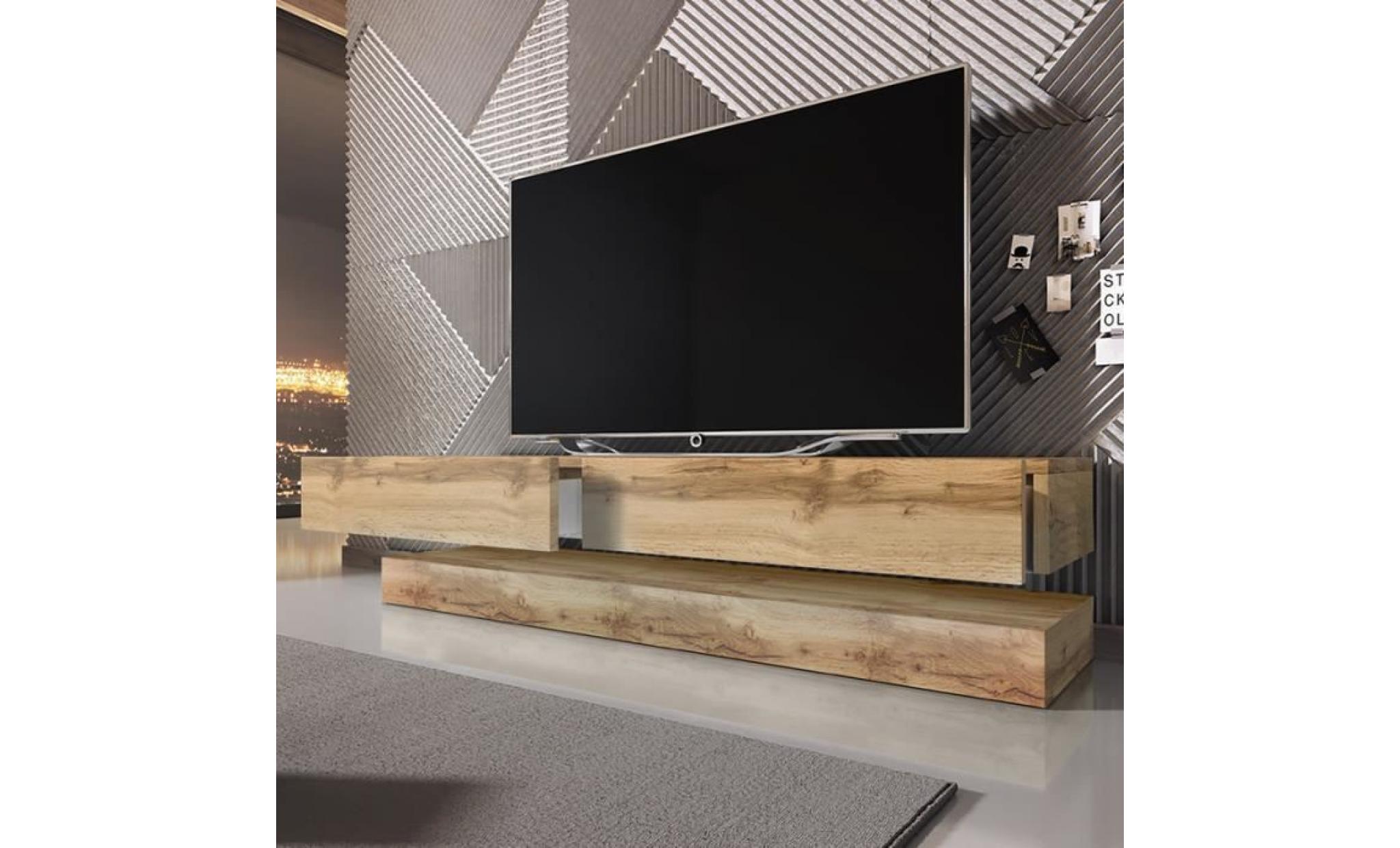 meuble tv / meuble de salon aviator (140 cm, effet chêne wotan avec led) pas cher