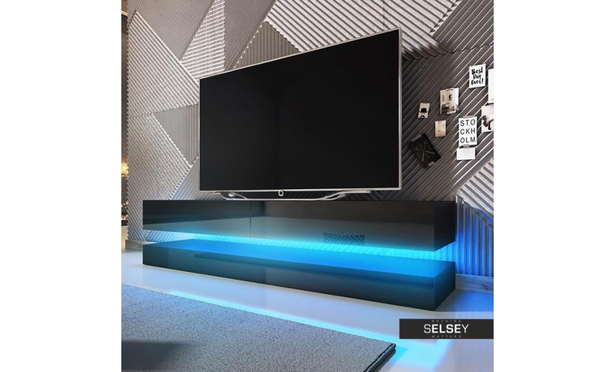 meuble tv / meuble de salon aviator (140 cm, noir mat / noir brillant avec led)