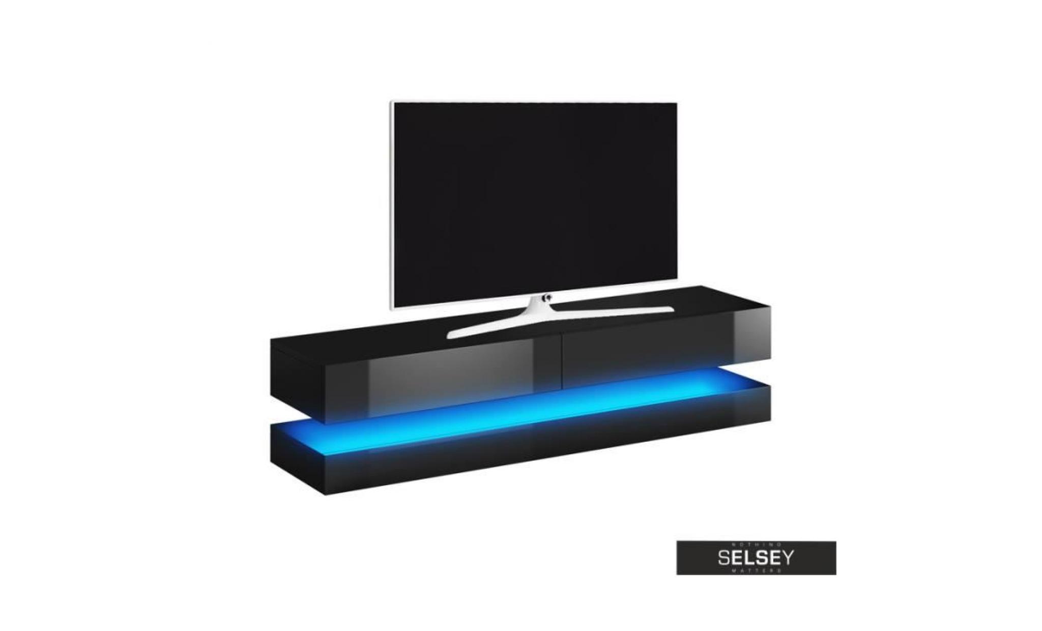 meuble tv / meuble de salon aviator (140 cm, noir mat / noir brillant avec led) pas cher