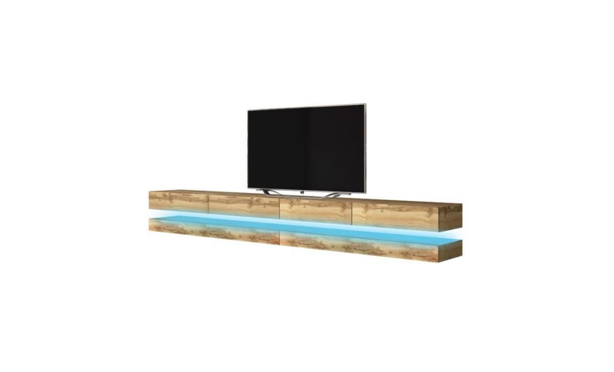 meuble tv / meuble de salon   aviator double   2x140 cm   effet chêne wotan   sans led   à suspendre   style moderne pas cher
