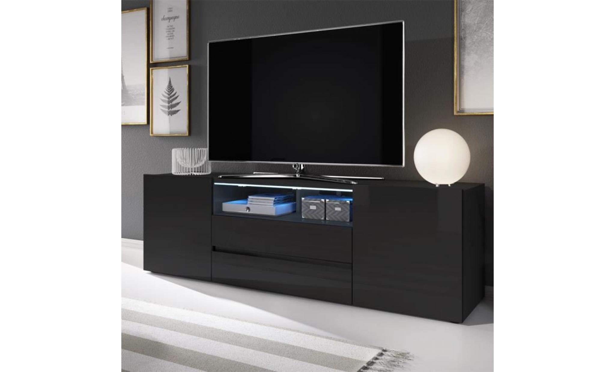 meuble tv / meuble de salon   bros   137 cm   noir mat / noir brillant   sans led   2 niches ouvertes   4 compartiments fermés
