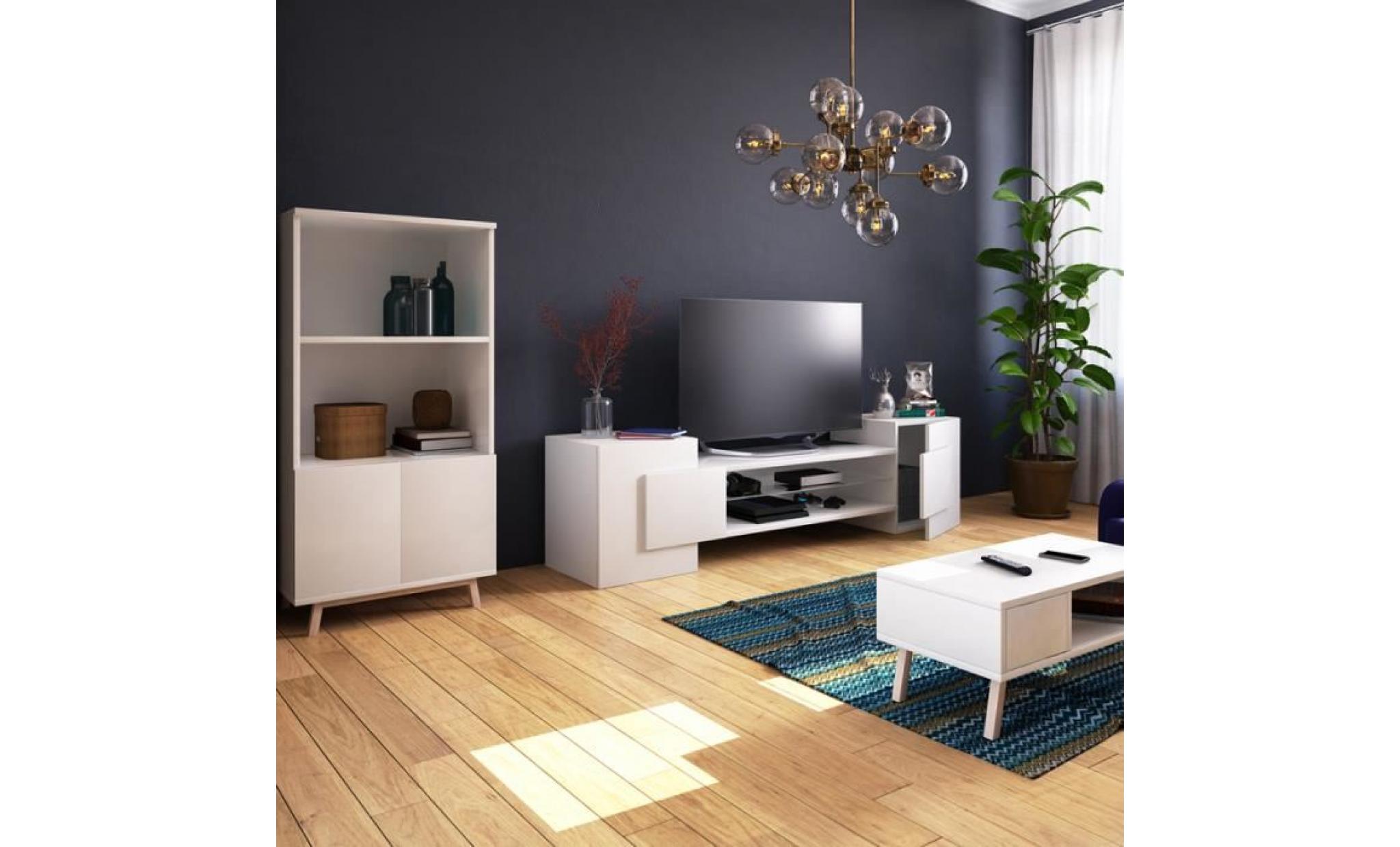 meuble tv / meuble de salon   charles   160 cm   blanc mat / blanc mat   sans led   style contemporain   design moderne