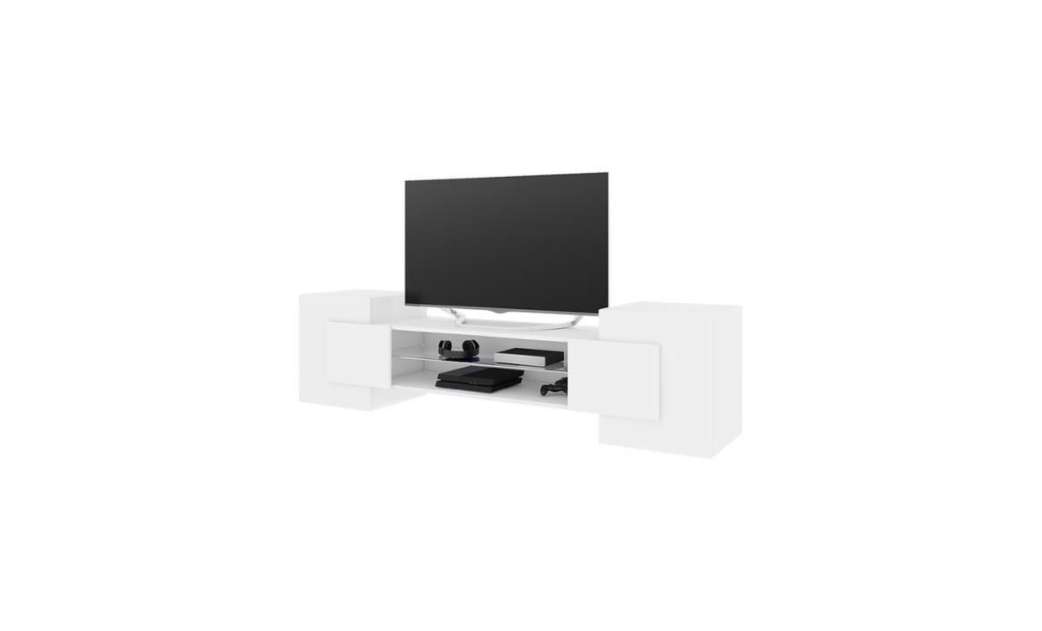 meuble tv / meuble de salon   charles   160 cm   blanc mat / blanc mat   sans led   style contemporain   design moderne pas cher