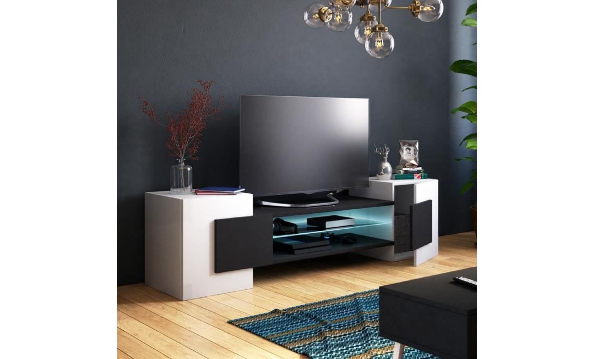 meuble tv / meuble de salon   charles   160 cm   blanc mat / béton   avec led   style contemporain   design moderne