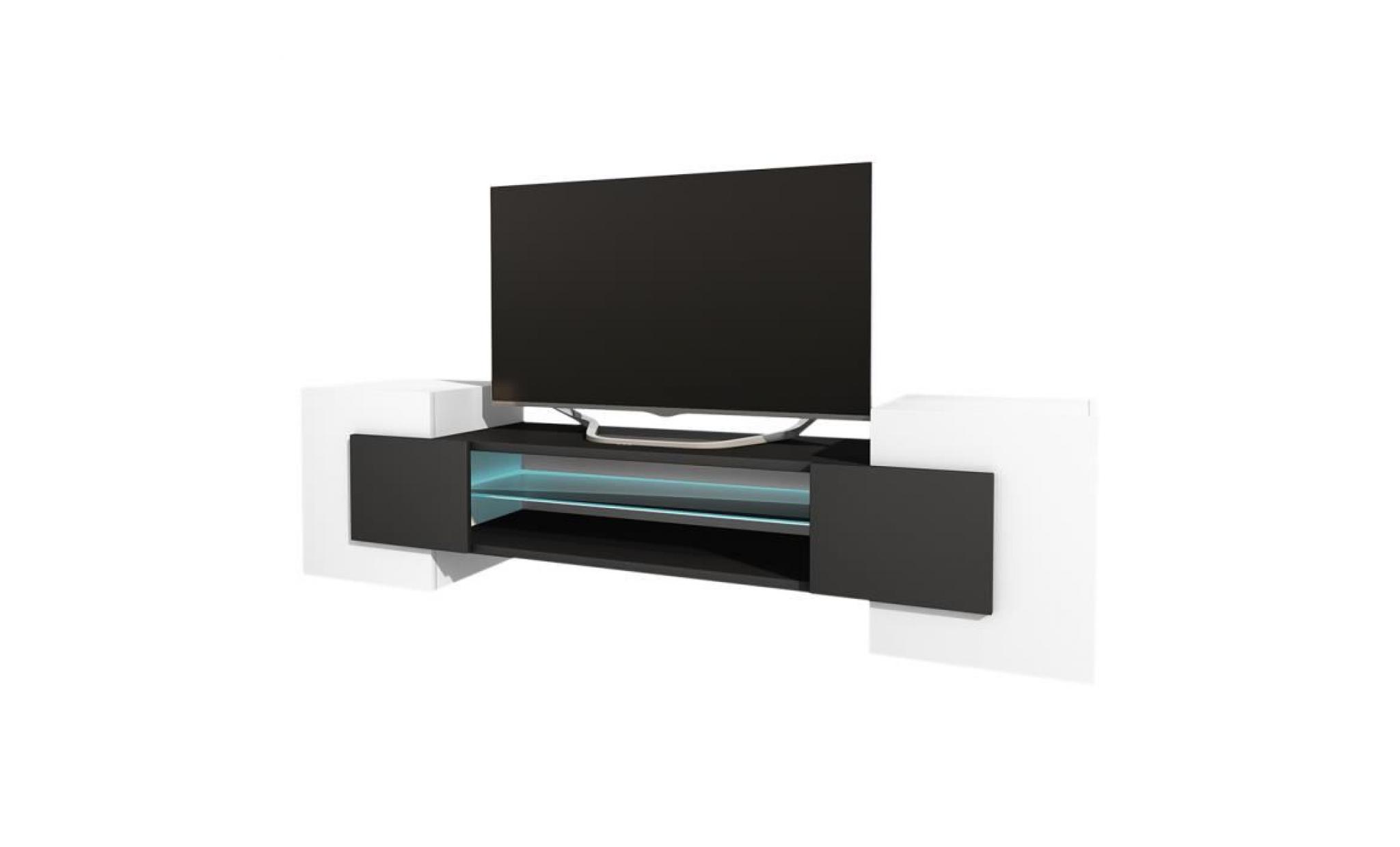meuble tv / meuble de salon   charles   160 cm   blanc mat / béton   avec led   style contemporain   design moderne pas cher