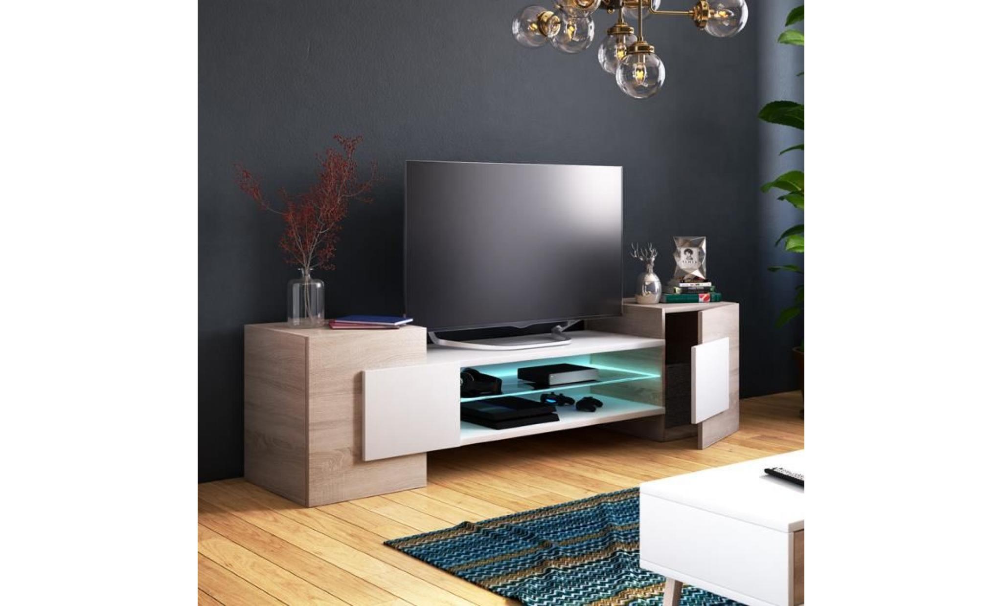 meuble tv / meuble de salon   charles   160 cm   effet chêne / blanc   sans led   style contemporain   design moderne