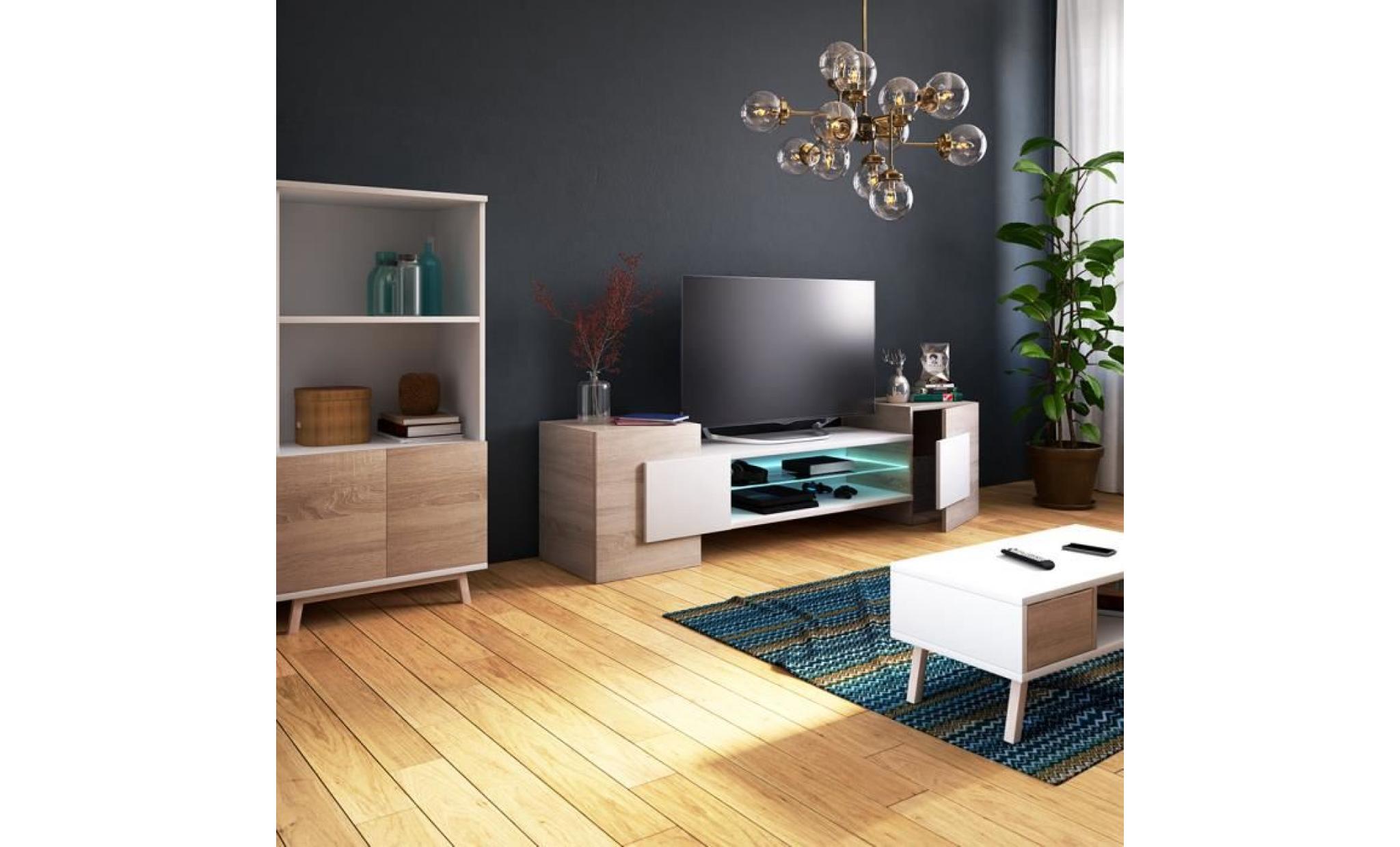 meuble tv / meuble de salon   charles   160 cm   effet chêne / blanc   sans led   style contemporain   design moderne pas cher