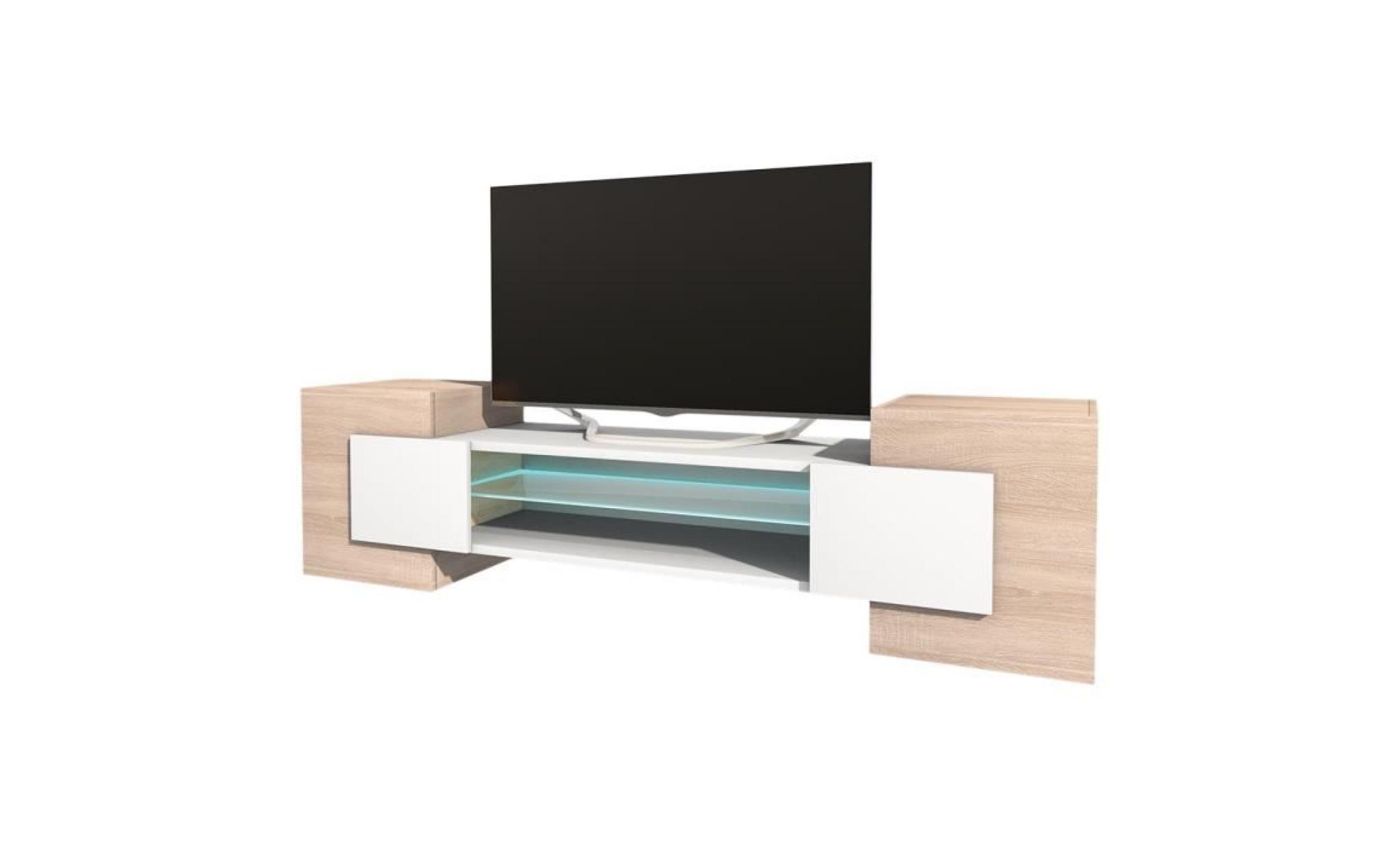 meuble tv / meuble de salon   charles   160 cm   effet chêne / blanc   sans led   style contemporain   design moderne pas cher