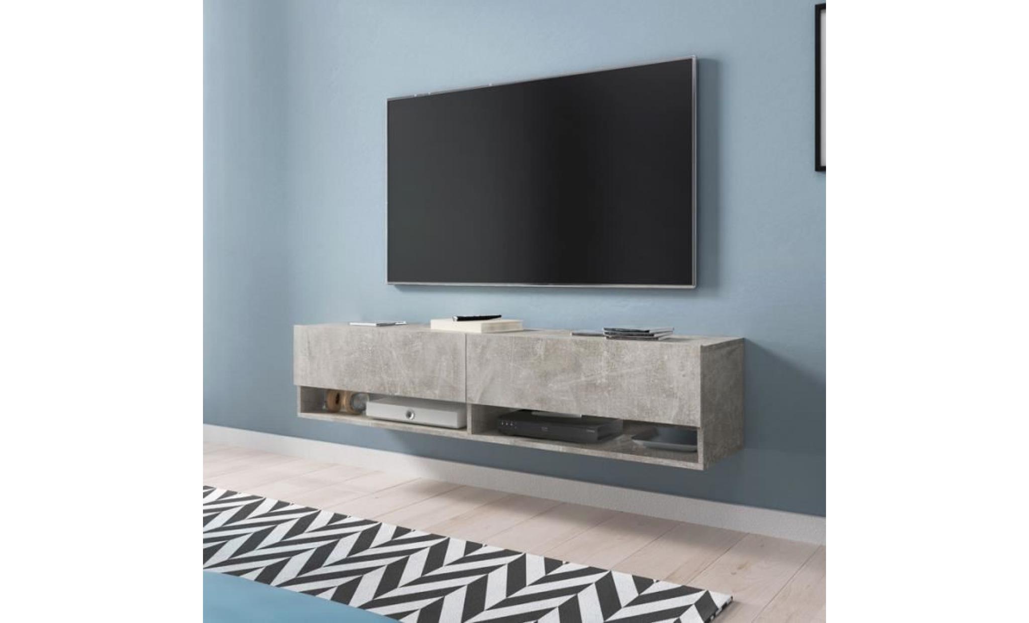 meuble tv / meuble de salon   wander   140 cm   béton   sans led   2 niches ouvertes   style industriel
