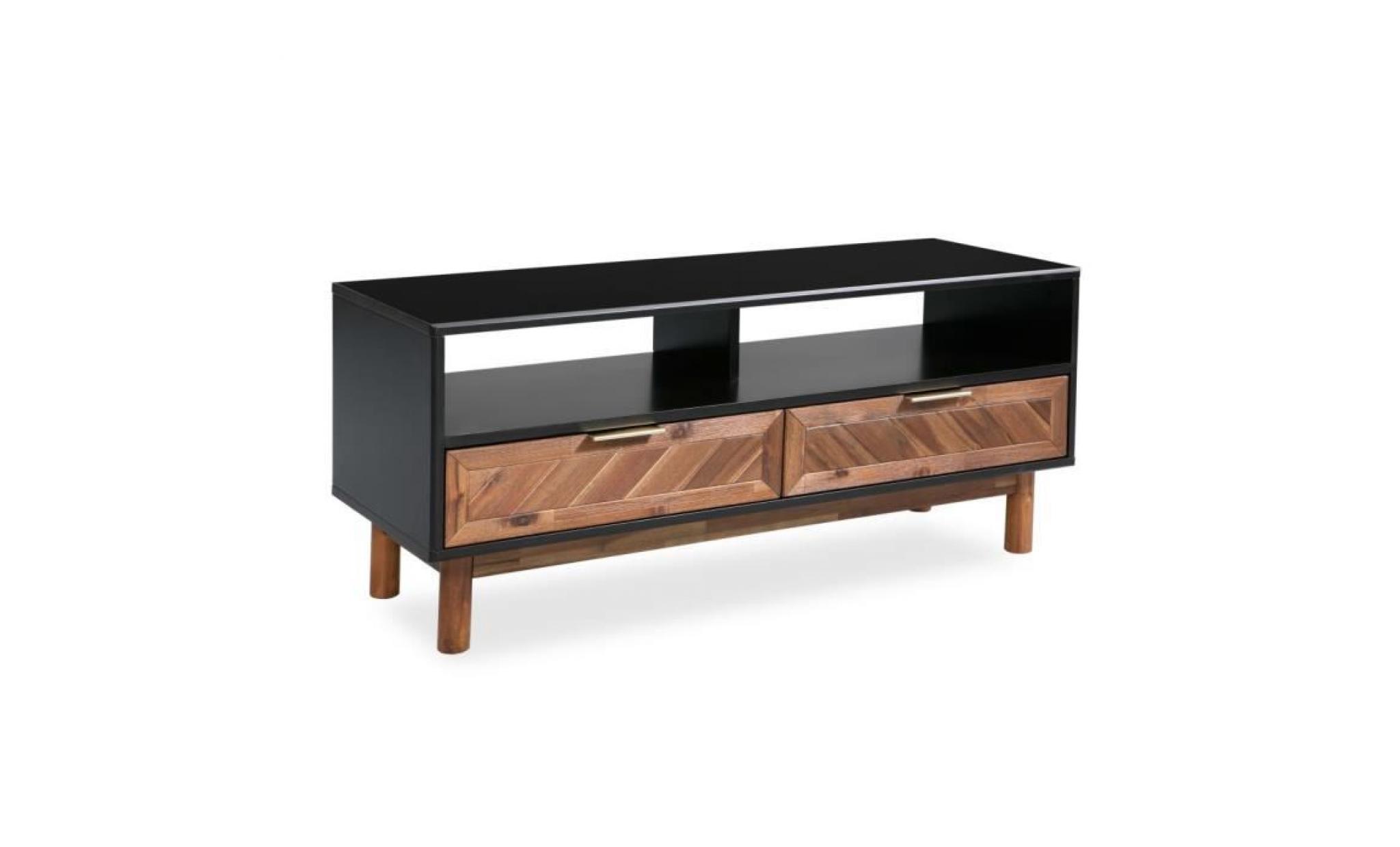 meuble tv meuble de télévision en bois massif d'acacia 100 x 35 x 45 cm noir et marron