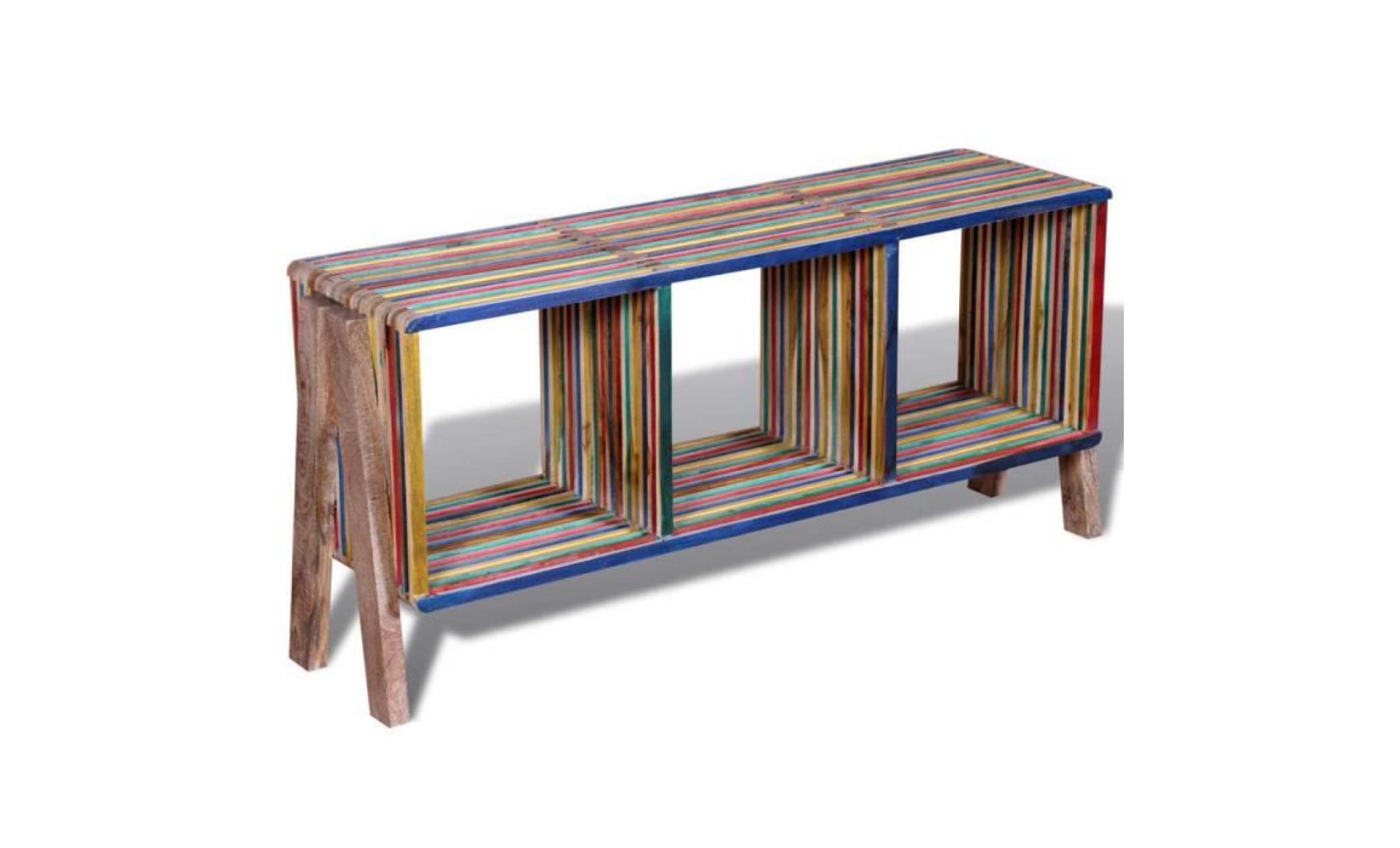 meuble tv meuble hifi110 x 30 x 50 cm  meuble salon empilable coloré en teck recyclé avec 3 étagères