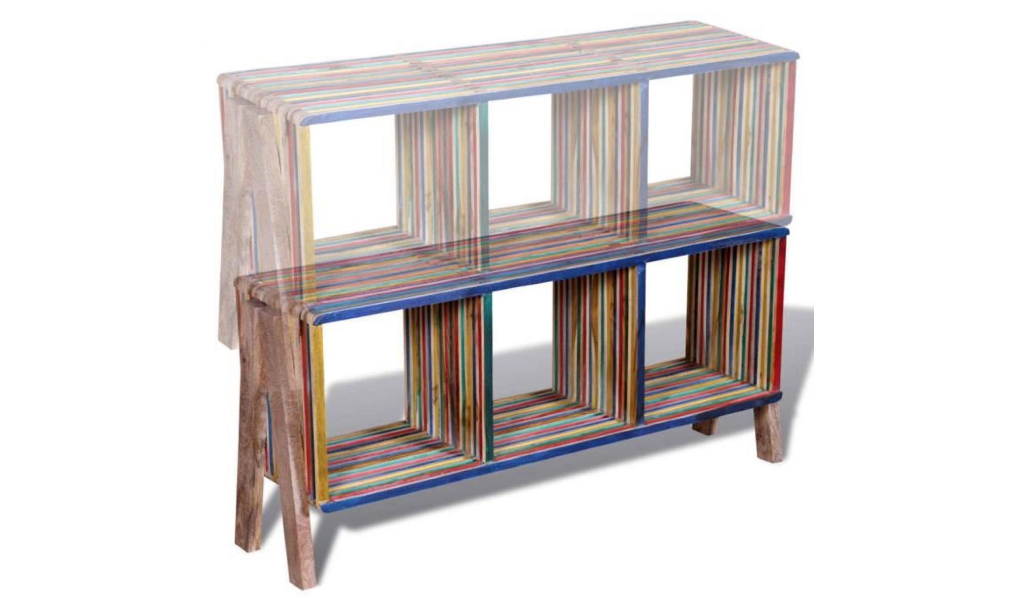 meuble tv meuble hifi110 x 30 x 50 cm  meuble salon empilable coloré en teck recyclé avec 3 étagères pas cher
