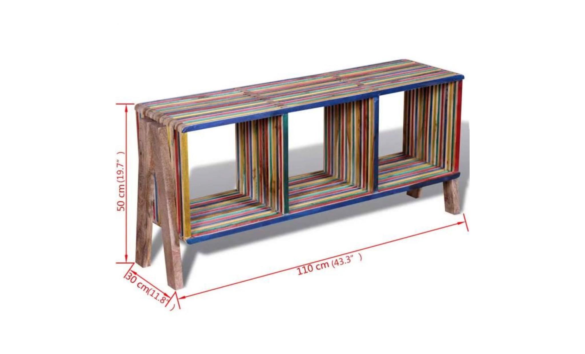meuble tv meuble hifi110 x 30 x 50 cm  meuble salon empilable coloré en teck recyclé avec 3 étagères pas cher
