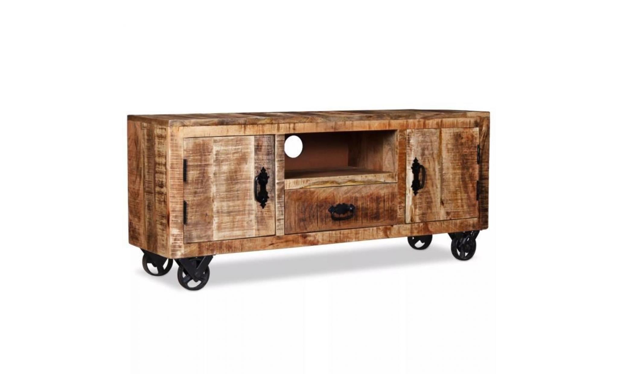 meuble tv meuble salon 120 x 30 x 50 cmarmoire bas scandinave décor contemporain audio vidéo bois de manguier brut