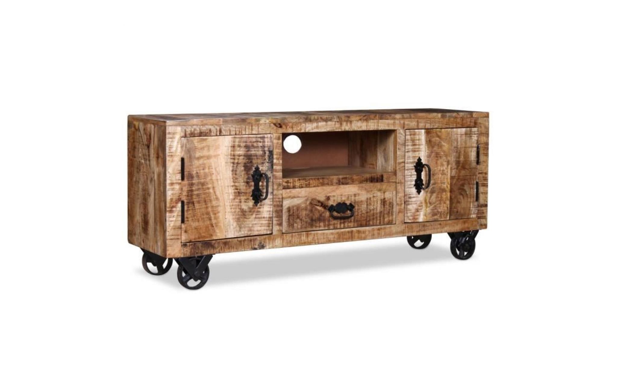meuble tv meuble salon 120 x 30 x 50 cmarmoire bas scandinave décor contemporain audio vidéo bois de manguier brut pas cher
