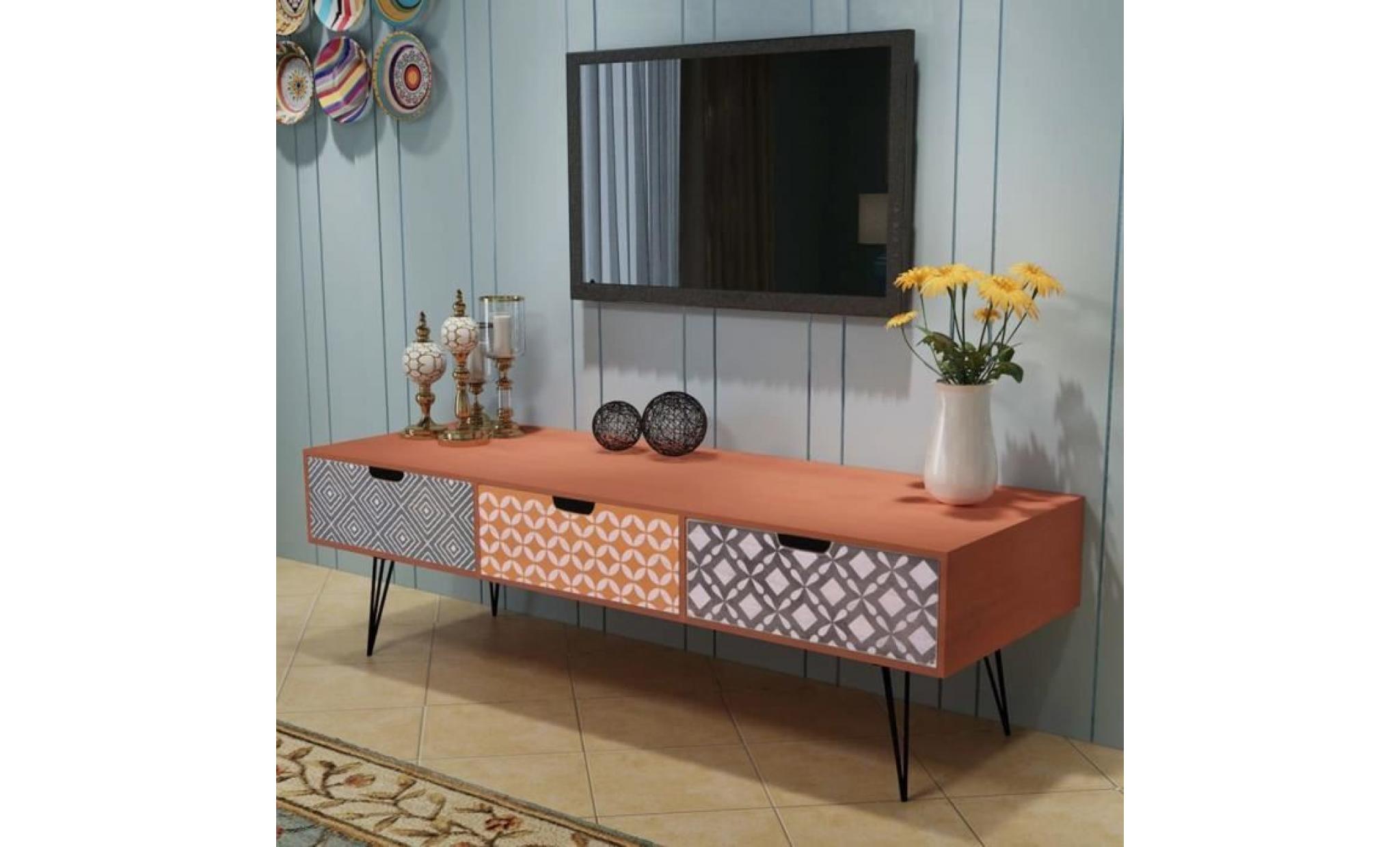 meuble tv meuble salon armoire bas scandinave 120 x 40 x 36 cm marron décor contemporain audio vidéo avec 3 tiroirs