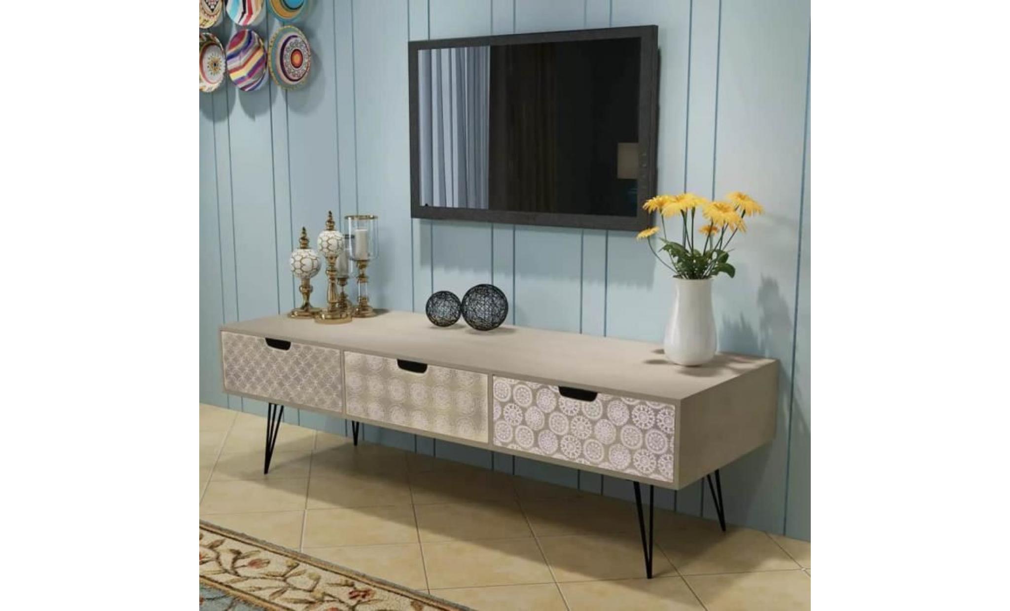 meuble tv meuble salon avec 3 tiroirs 120 x 40 x 36 cm gris contemporain