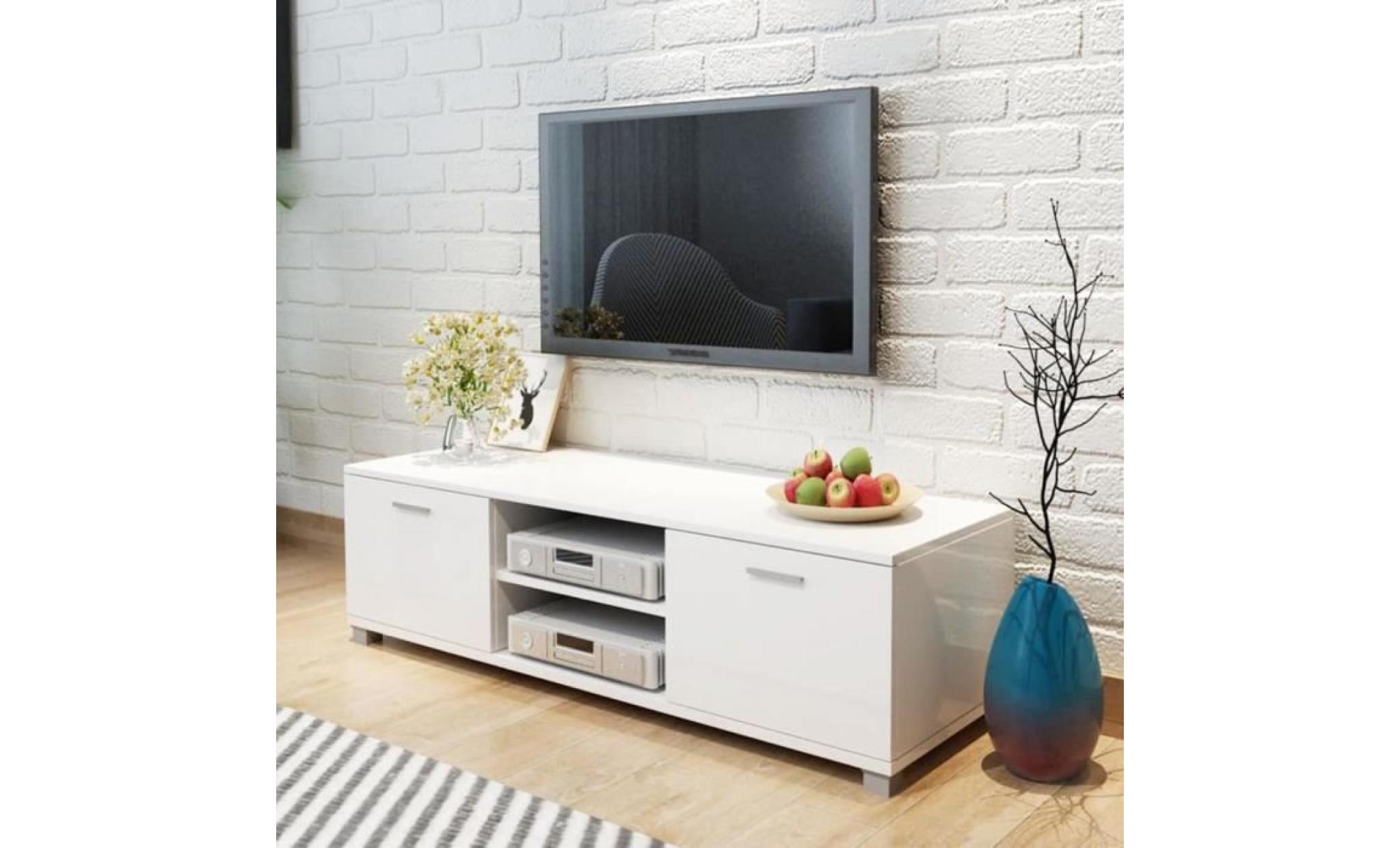 meuble tv meuble salon contemporain  haute brillance blanc 140 x 40,3 x 34,7 cm