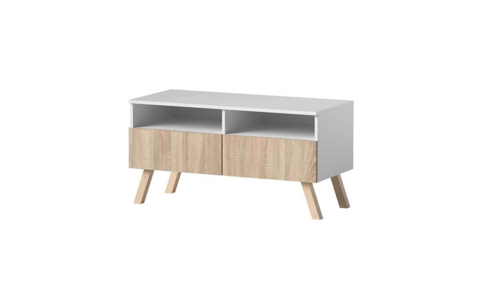 meuble tv / meuble salon   siena bois   100 cm   blanc mat / effet chêne   style scandi   forme minimaliste pas cher