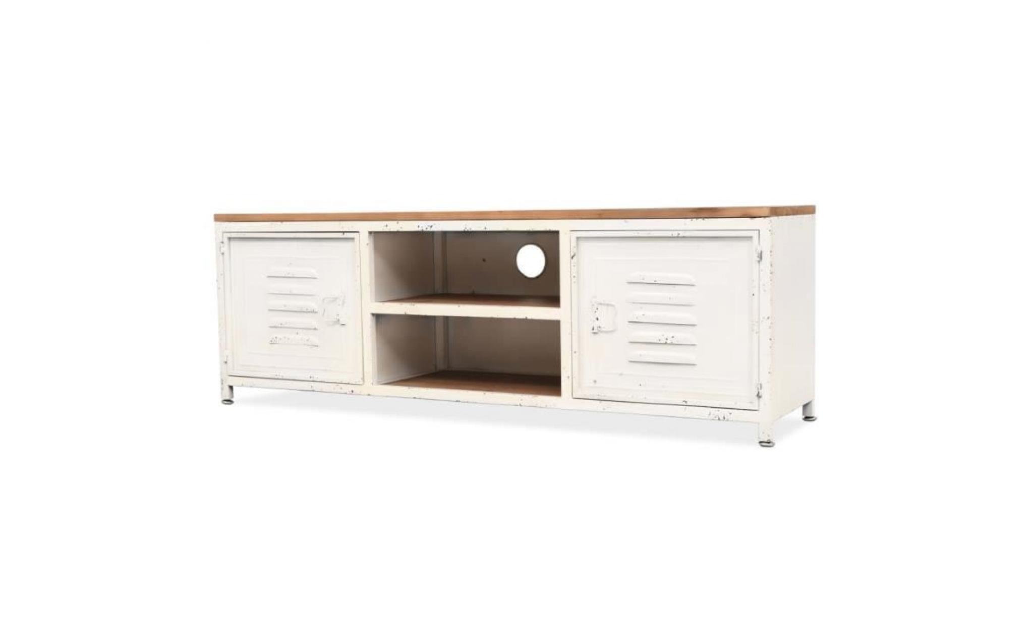 meuble tv meuble salon support tv avec 2 étagères et 2 armoires 120 x 30 x 40 cm blanc