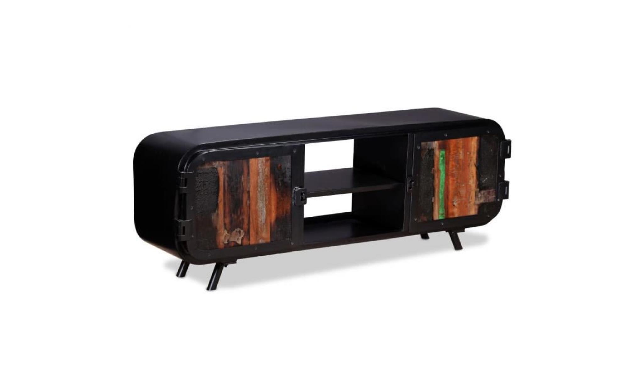 meuble tv meuble salon support tv avec 2 placards et 2 étagères bois de récupération 120 x 30 x 45 cm pas cher