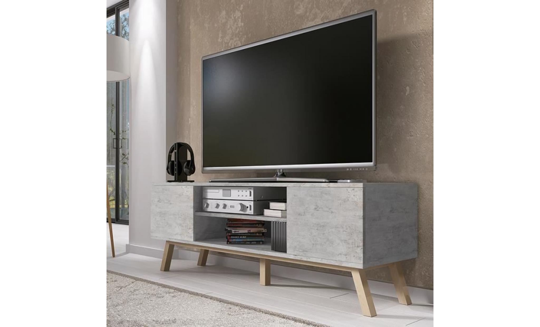 meuble tv / meuble salon   vero bois   150 cm   béton   style scandinave   style nordique   pieds de hêtre huilé