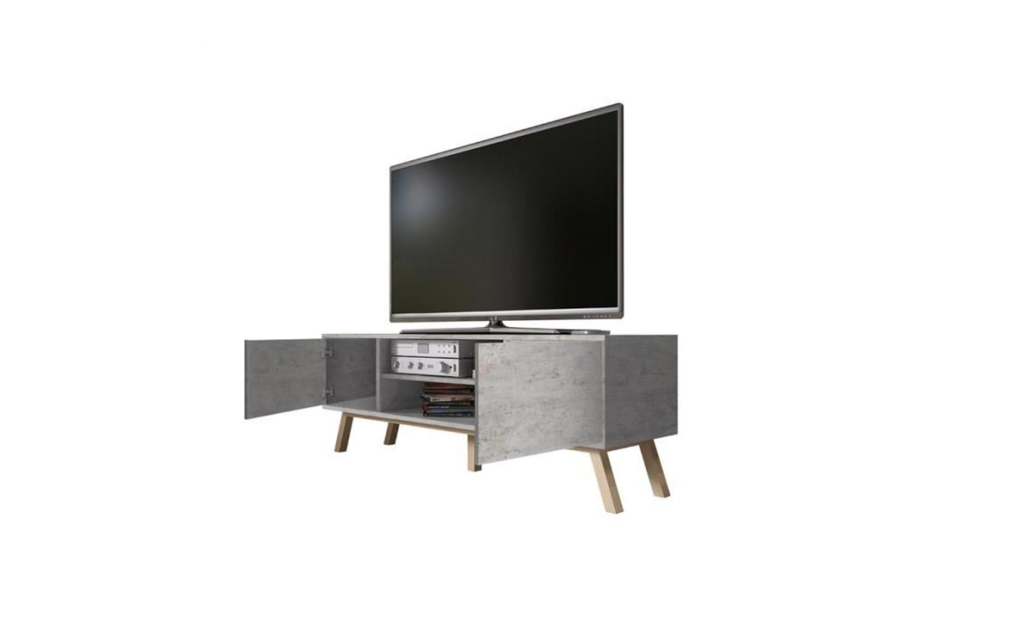 meuble tv / meuble salon   vero bois   150 cm   béton   style scandinave   style nordique   pieds de hêtre huilé pas cher