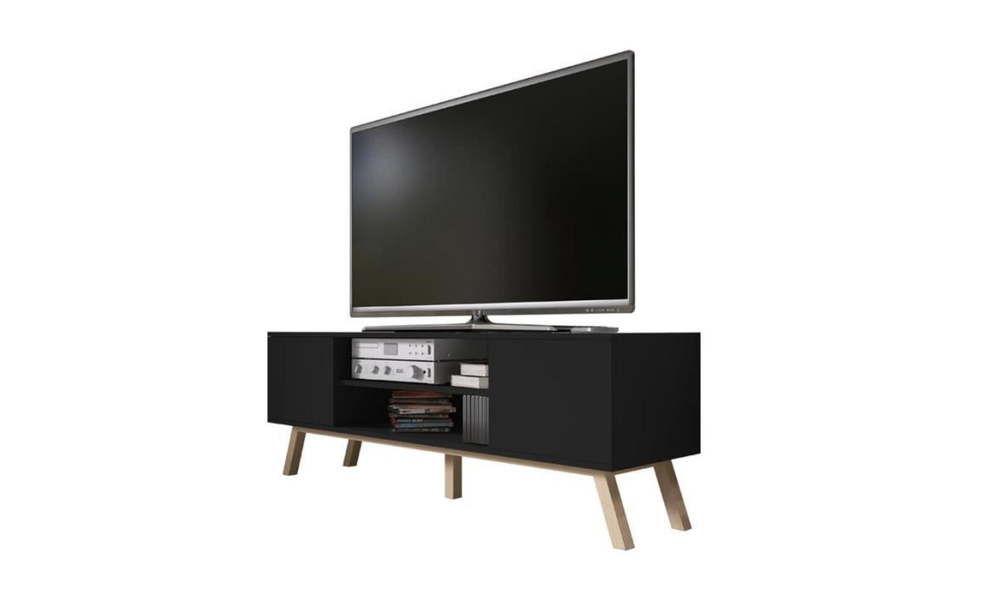meuble tv / meuble salon   vero bois   150 cm   noir mat   style scandinave   style nordique   pieds de hêtre huilé pas cher