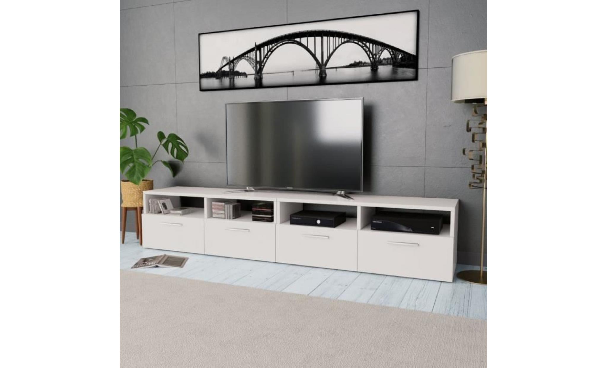 meuble tv meuble vidéo meuble hifi 2 pcs aggloméré 95 x 35 x 36 cm blanc