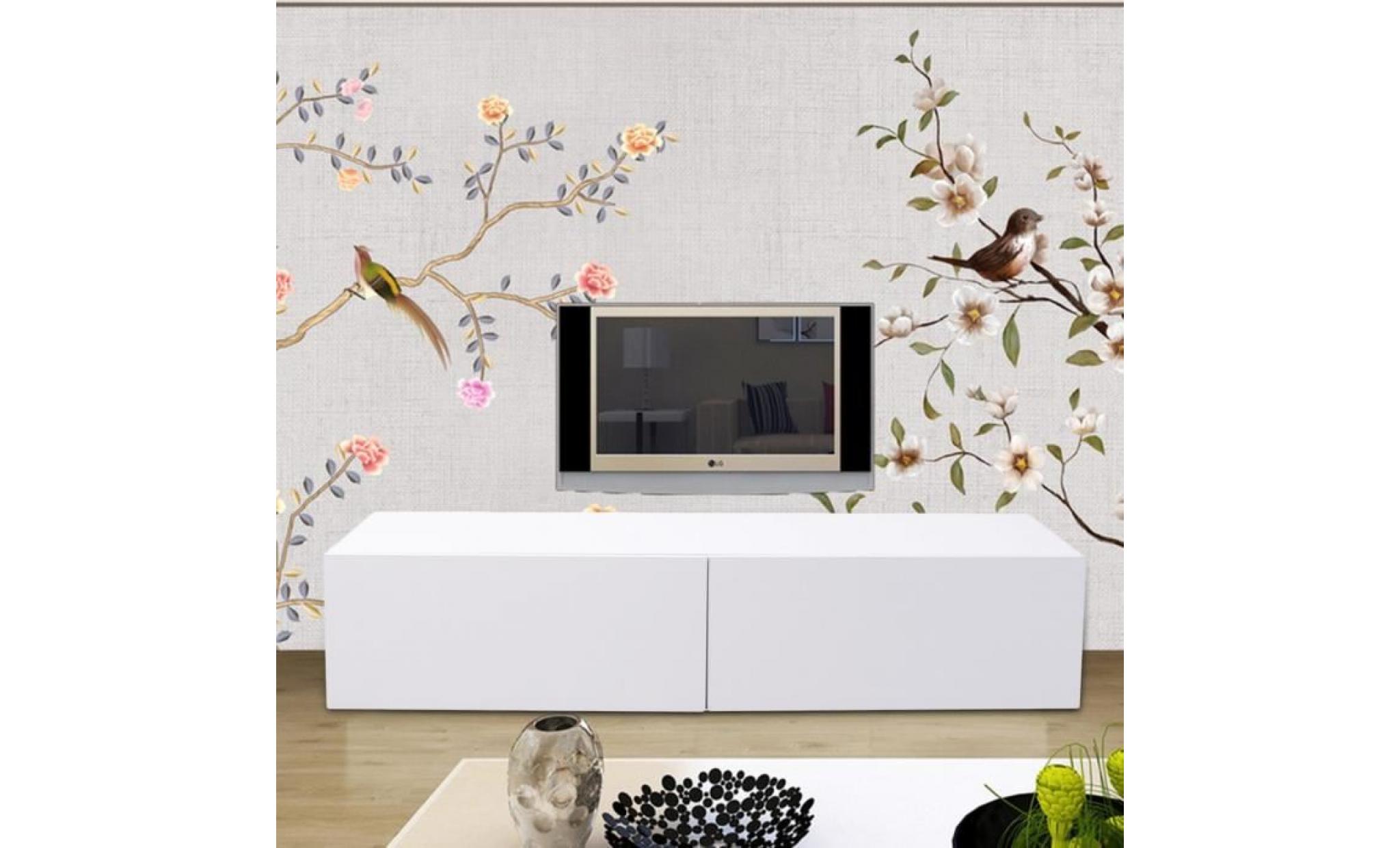meuble tv moderne 140* 30* 40cm blanc avec 2 armoires