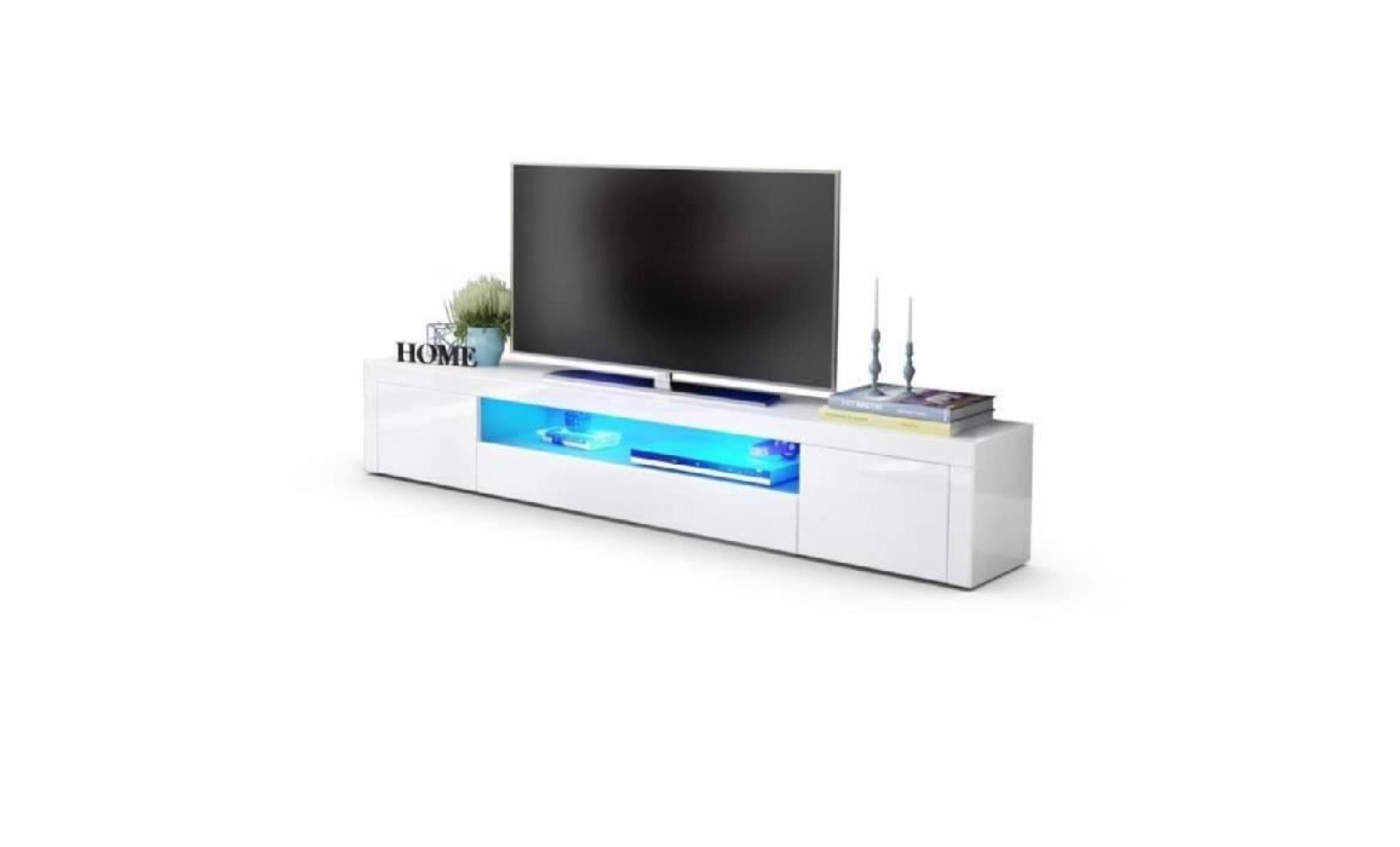 meuble tv moderne laqué blanc 200 cm  avec led