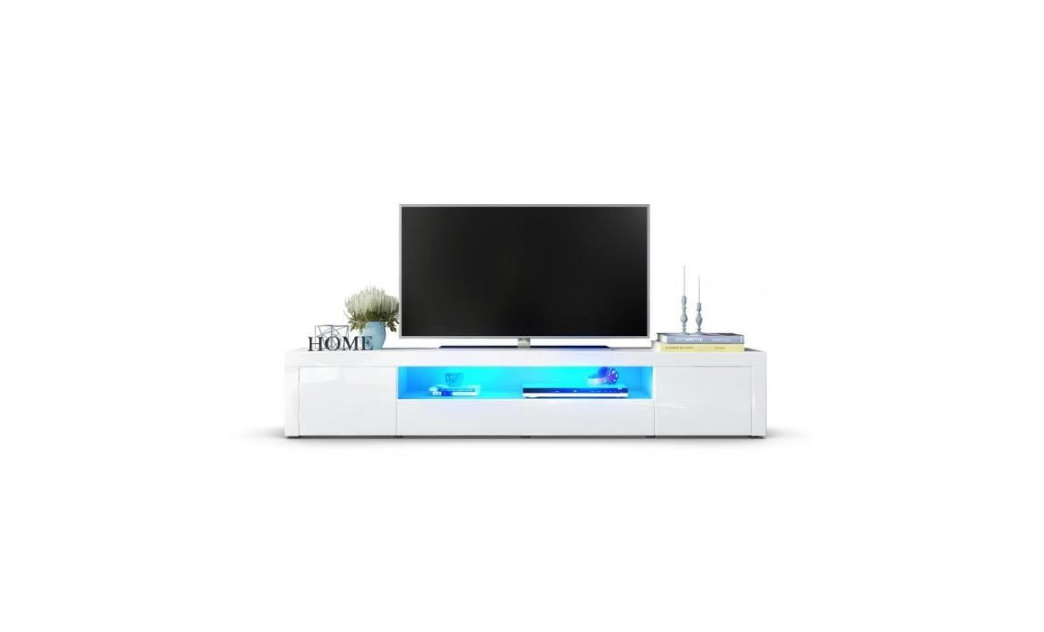 meuble tv moderne laqué blanc 200 cm  avec led pas cher